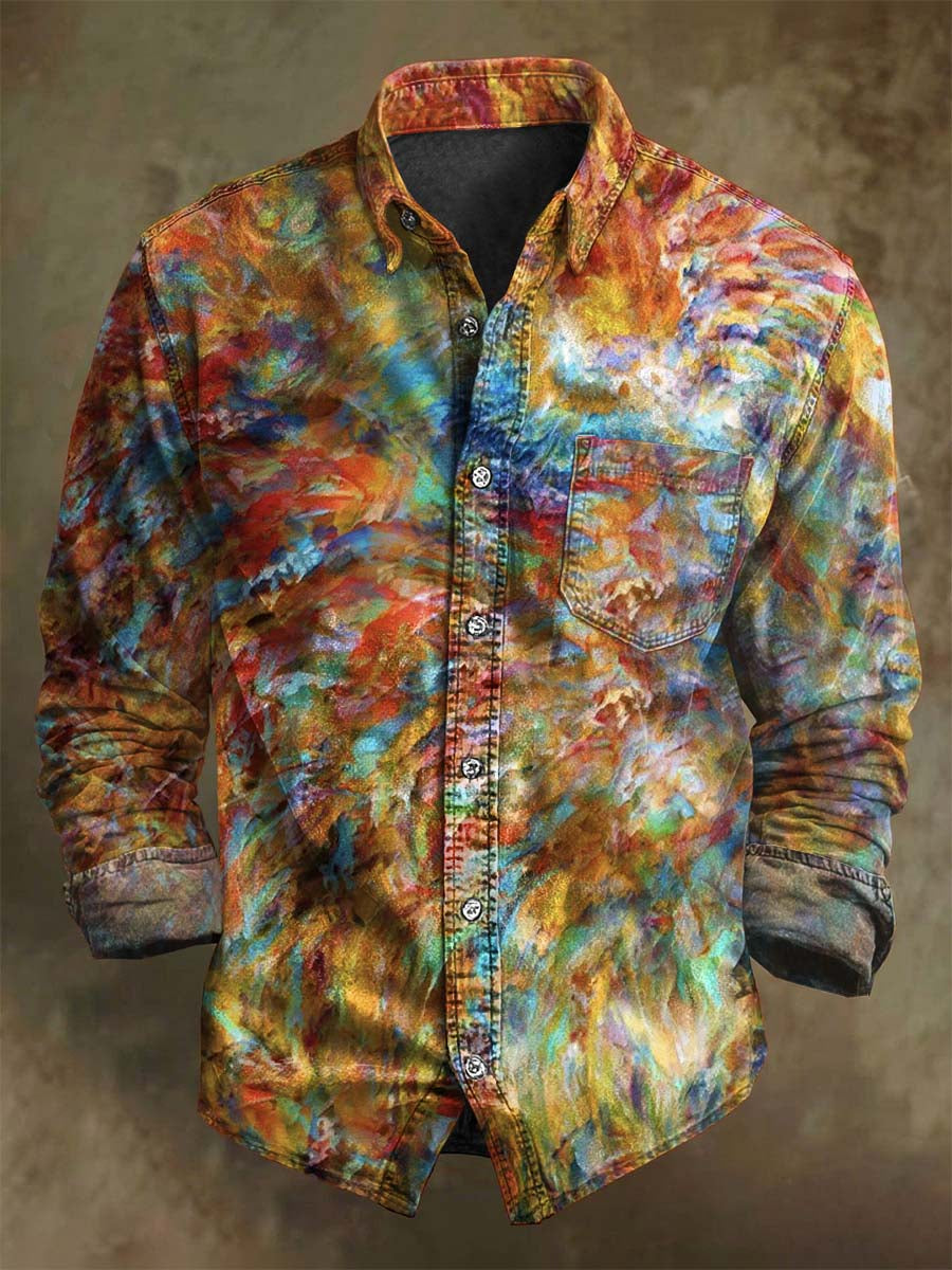 Abstract Fluid Art Print Casual Long-Sleeve Shirt