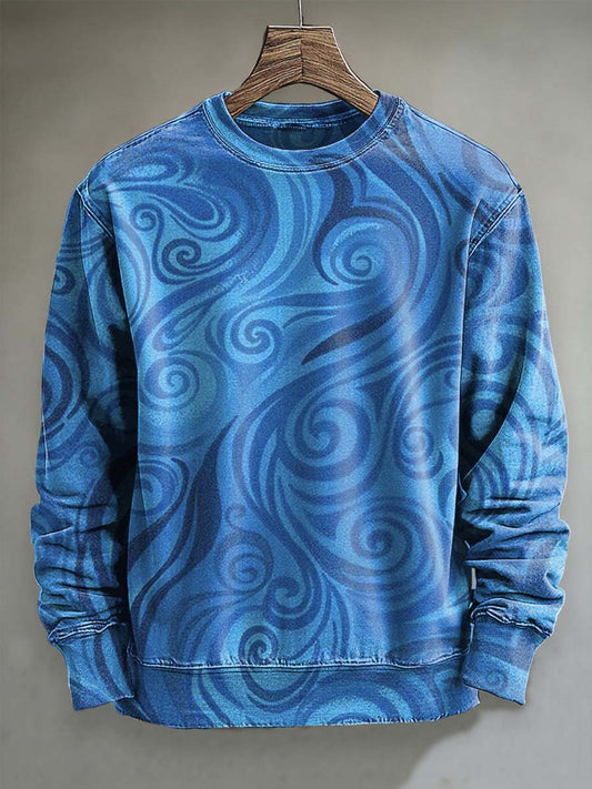 Abstract Swirl Print Casual Crewneck Sweatshirt
