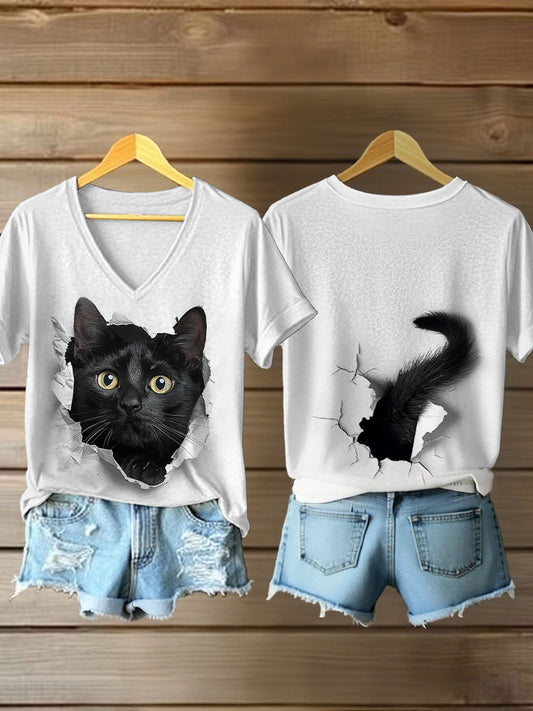 Women's Funny Cat Print Casual T-shirt