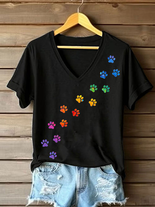 Women's colorful dog paw T-shirt