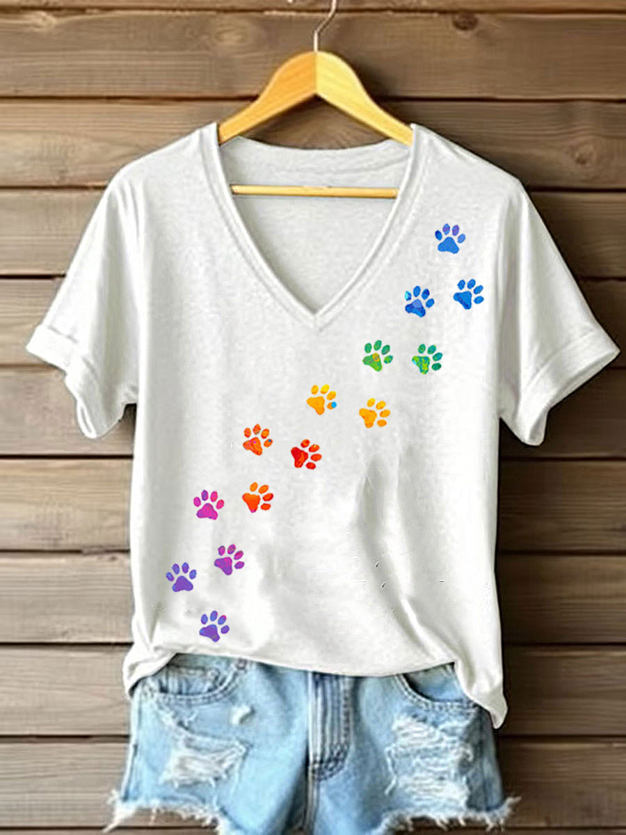 Women's colorful dog paw T-shirt