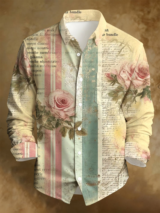 Men's Business Style Distressed Printed Long-Sleeved Shirt