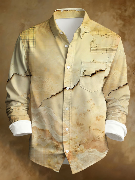 Men's Business Style Distressed Printed Long-Sleeved Shirt