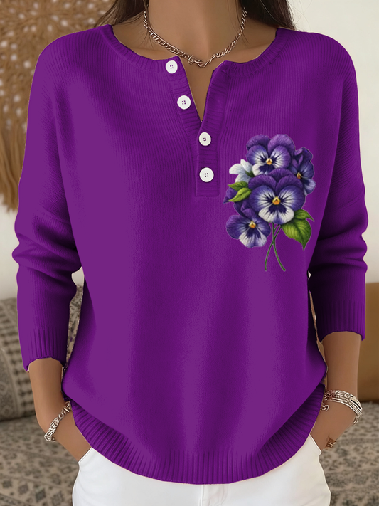 Women‘s Retro Purple Floral Printed long-sleeve cardigan
