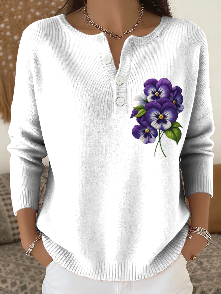 Women‘s Retro Purple Floral Printed long-sleeve cardigan