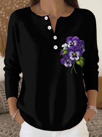 Women‘s Retro Purple Floral Printed long-sleeve cardigan