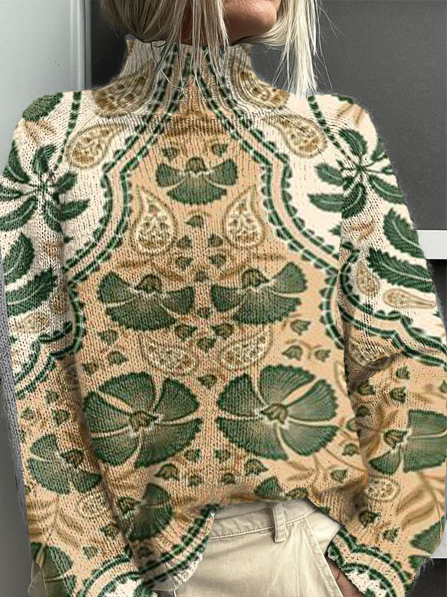 Women's Yellow Floral Turtleneck Jumper