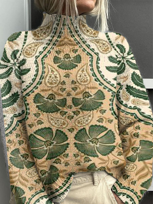 Women's Yellow Floral Turtleneck Jumper