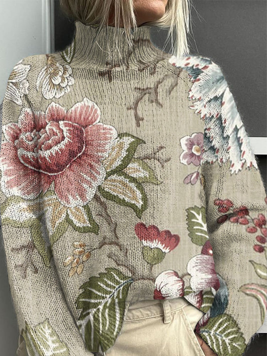 Women's Floral Oversized Turtleneck Jumper