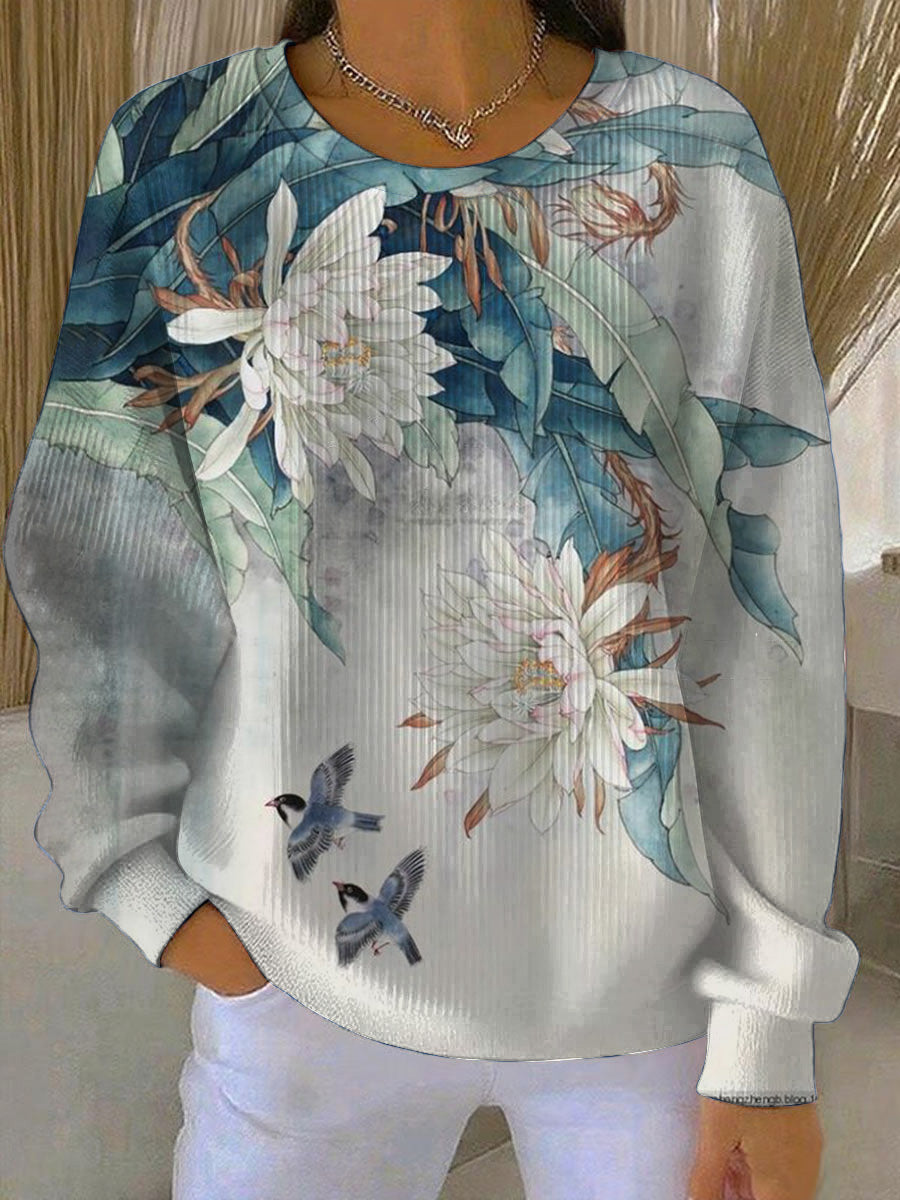 Women's Delicate Floral Loose-Fit Pullover