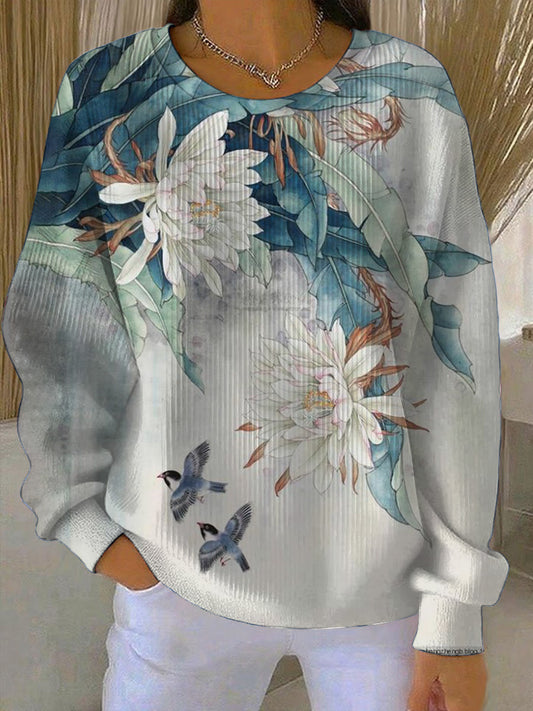 Women's Delicate Floral Loose-Fit Pullover