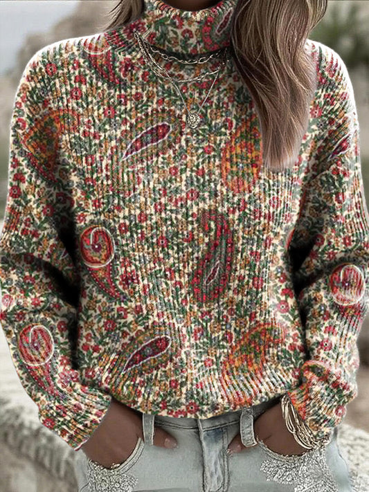 Women's Floral Paisley Turtleneck Jumper