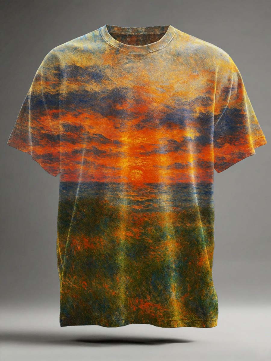 Sunset Beach Print Casual Short-Sleeve T-Shirt