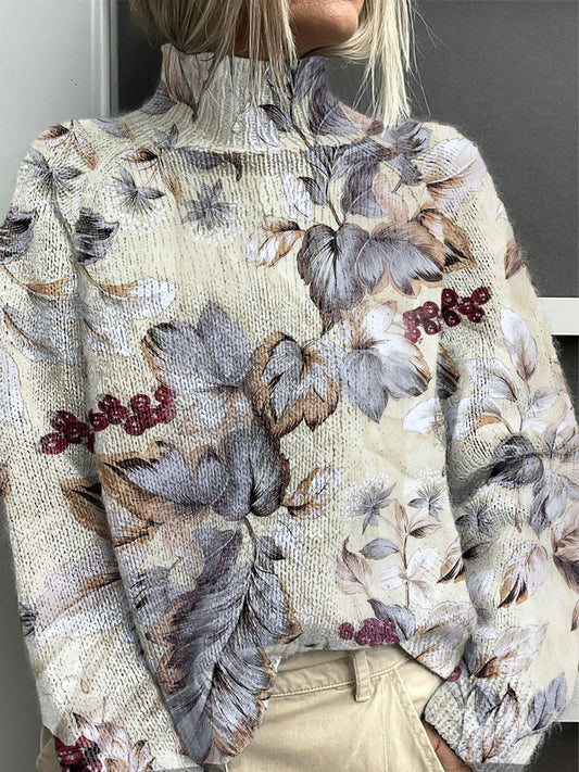 Women's Elegant Floral Turtleneck Jumper