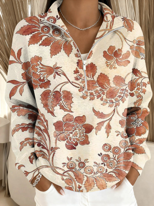 Women's Floral Stand Collar Sweatshirt