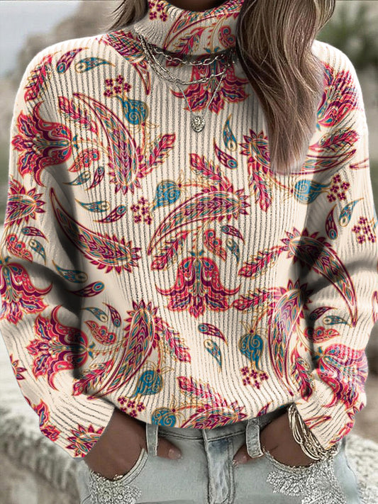 Women's Paisley Ethnic-Inspired Turtleneck Jumper