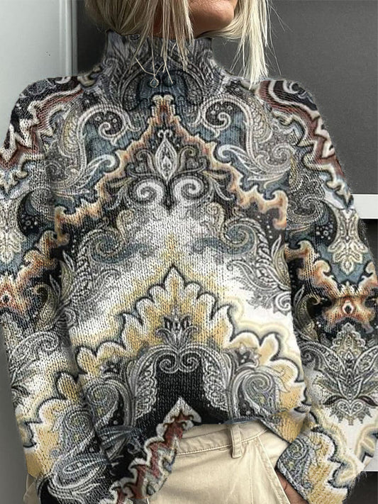 Women's Traditional Floral Casual Turtleneck Sweater