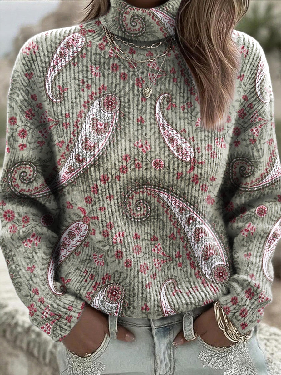 Women's Paisley Grey-Green Turtleneck Jumper