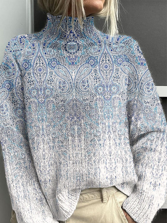 Women's Blue Gradient Paisley Turtleneck Jumper