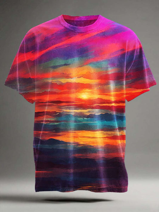 Dreamy Sunset Landscape Print Casual Short-Sleeve T-Shirt