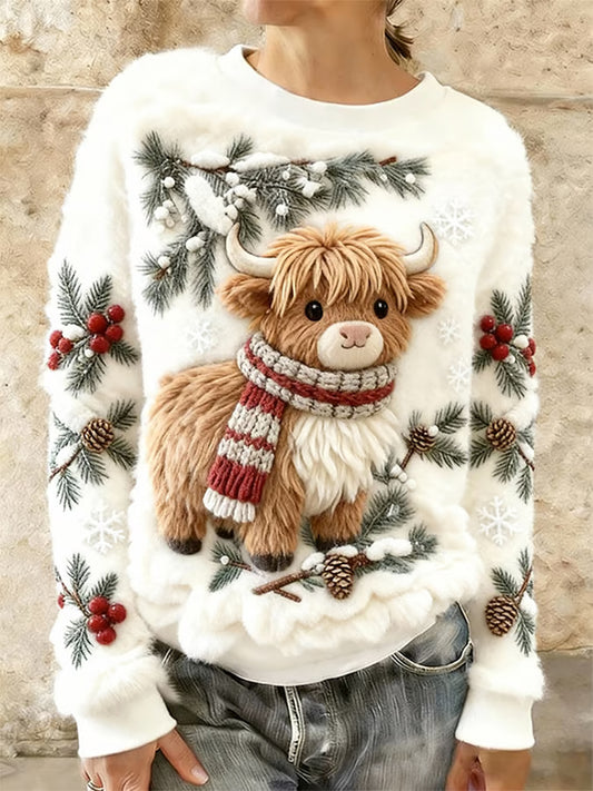 Women's Winter Cute Highland Cow  Flannel Hoodie