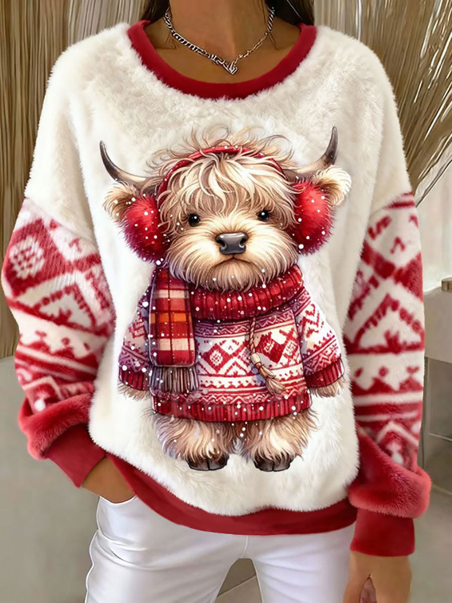 Women's Animal Highland Cow Art Print Flannel Sweatshirt