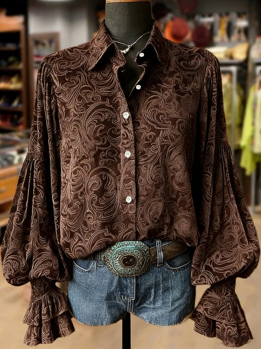 Women's Retro Plants Flowers Art Print Long Sleeve Top