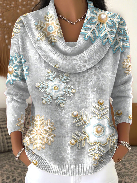 Women's Grey AutumnWinter Top with Glitter Snowflake Print