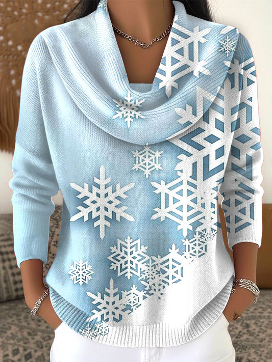 Women's Blue Snowflake Print AutumnWinter Top