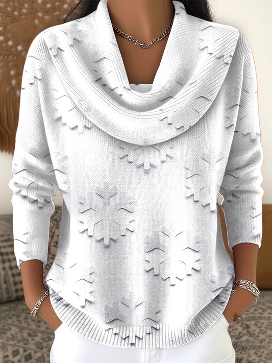 Women's White Snowflake 3D-Printed AutumnWinter Top
