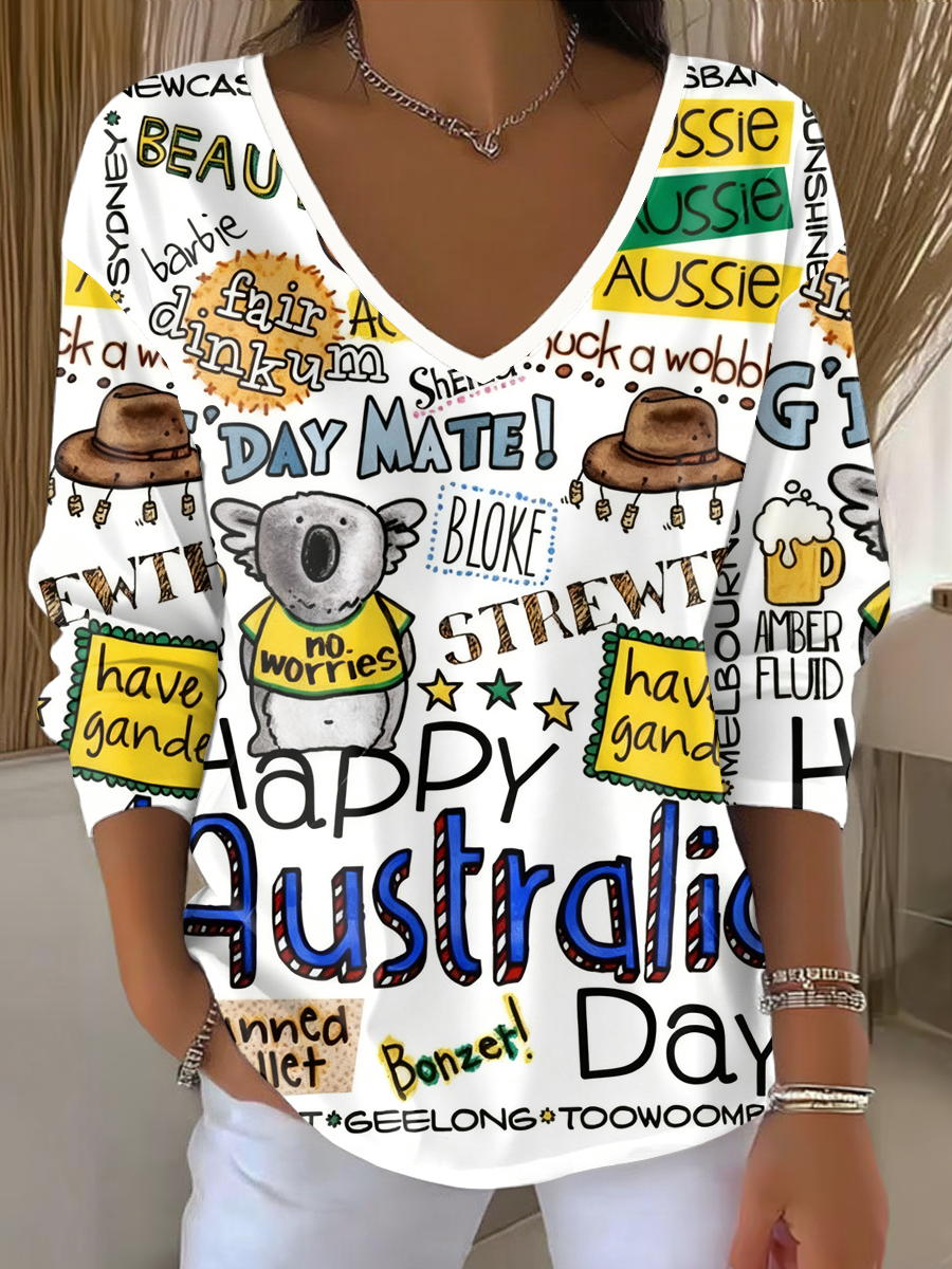 Women's Happy Australia Day V-Neck T-Shirt