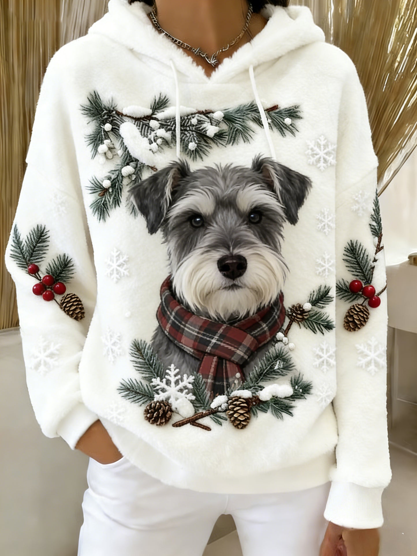 Women's Retro Animal Art Print Comfortable Flannel Hooded Sweatshirt