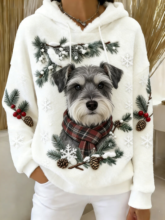 Women's Retro Animal Art Print Comfortable Flannel Hooded Sweatshirt