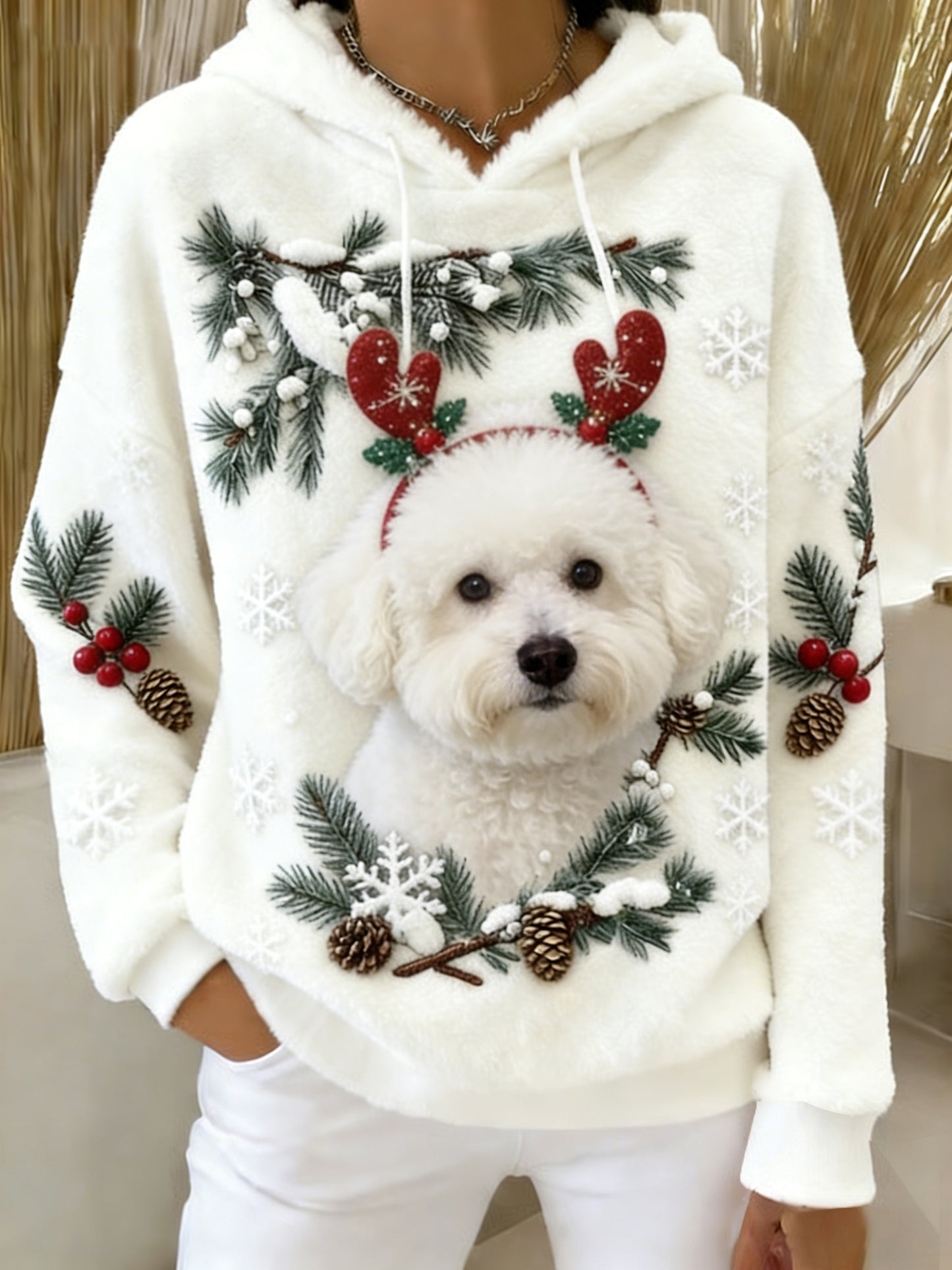 Women's Retro Animal Art Print Comfortable Flannel Hooded Sweatshirt