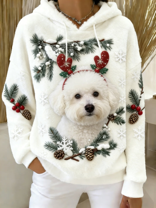 Women's Retro Animal Art Print Comfortable Flannel Hooded Sweatshirt