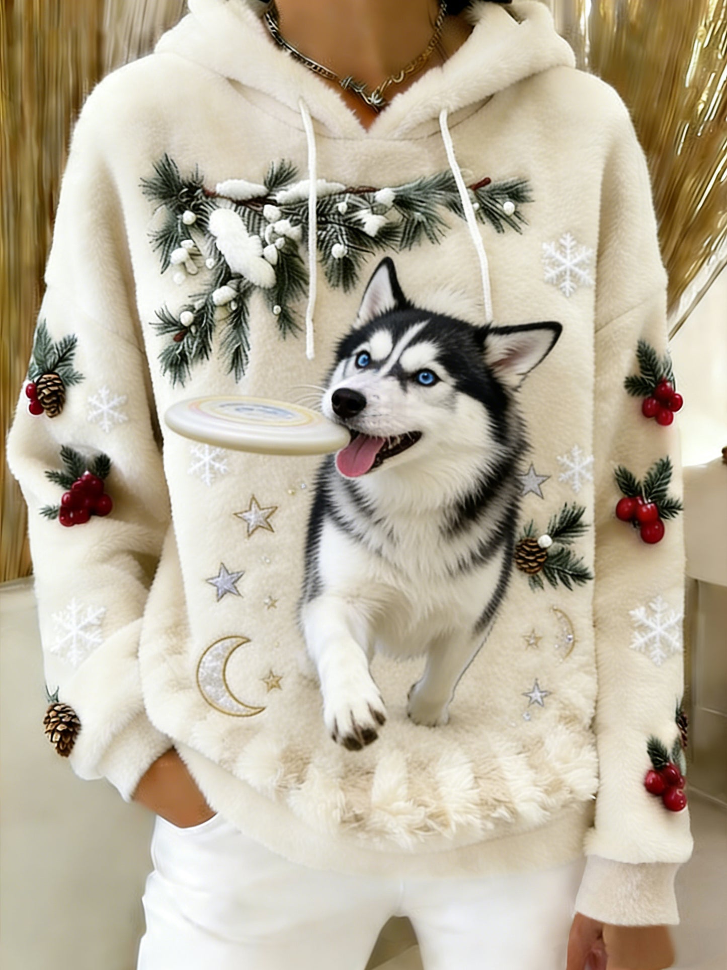 Women's Retro Animal Art Print Comfortable Flannel Hooded Sweatshirt