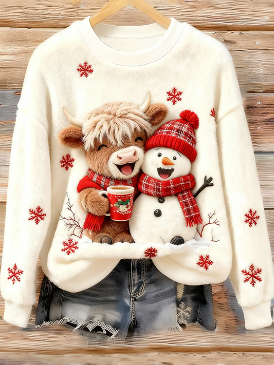 Women's Animal Highland Cow Yeti Print Flannel Hoodie