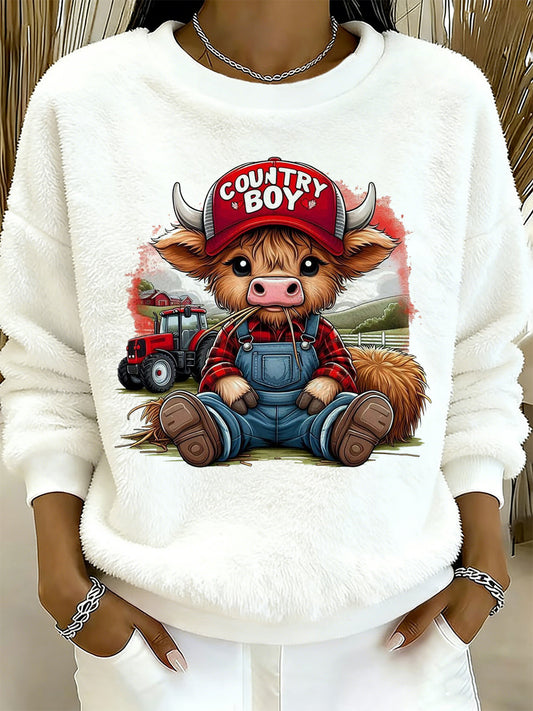 Women's Highland Cow Animal Print Flannel Sweatshirt