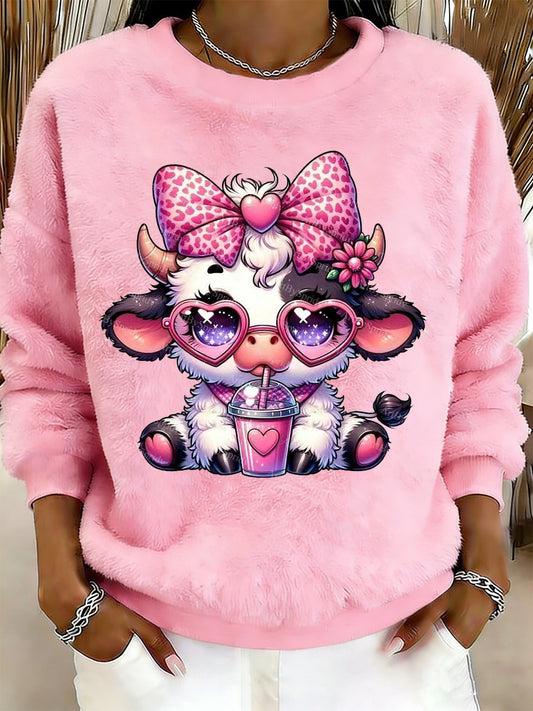 Women's Highland Cow Animal Print Flannel Sweatshirt