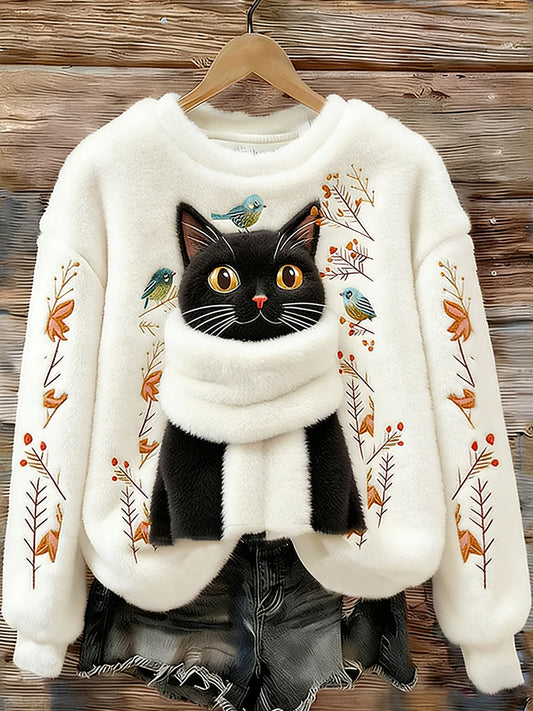 Women's Cute Cat Cozy Flannel Sweatshirt