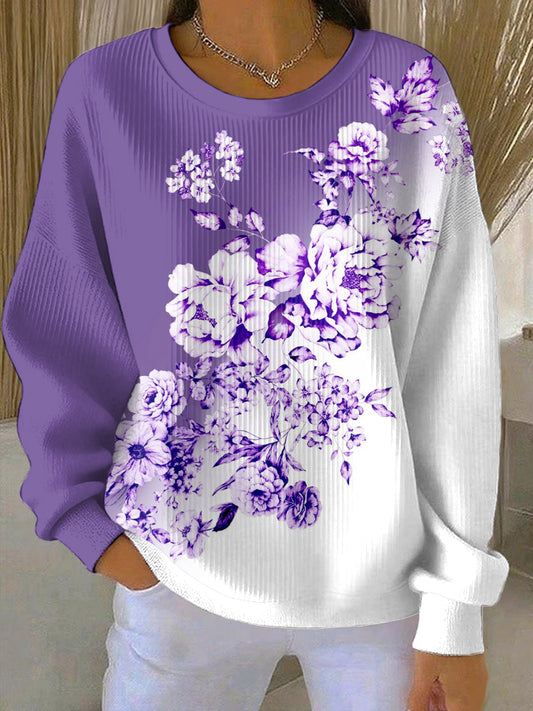Women's Purple Art Print Casual Sweatshirt