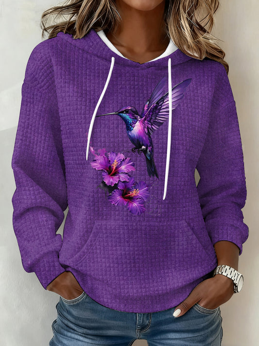Women's Purple Art Print Large-sized Hooded Sweatshirt