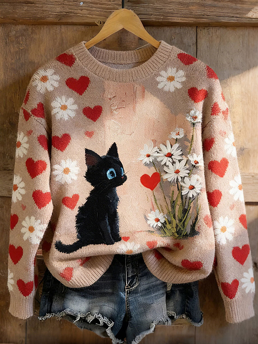 Women's Black Cat Print Tops