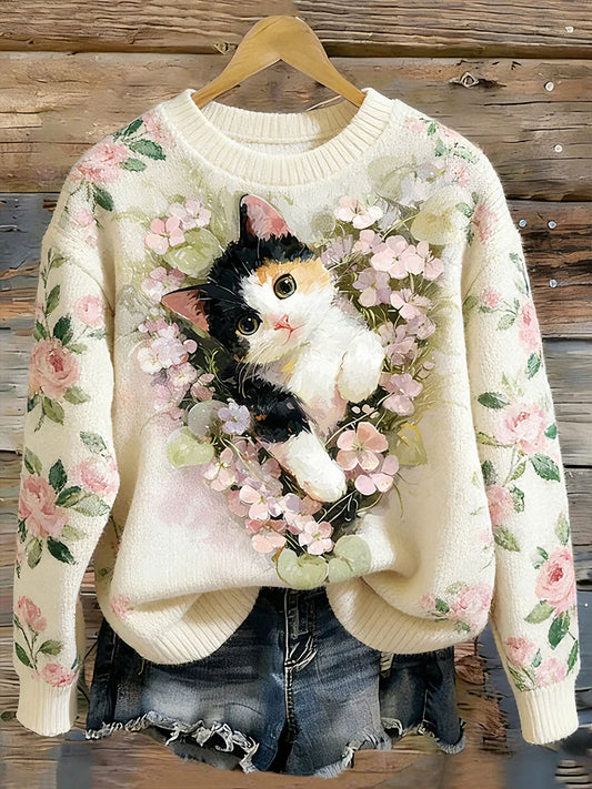 Women's Floral Cat Print Tops