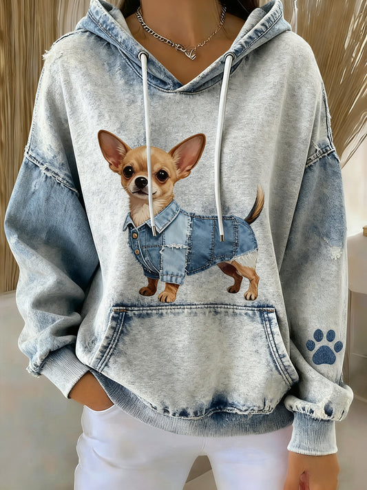 Women's Retro Animal Art Print Casual Hooded Sweatshirt
