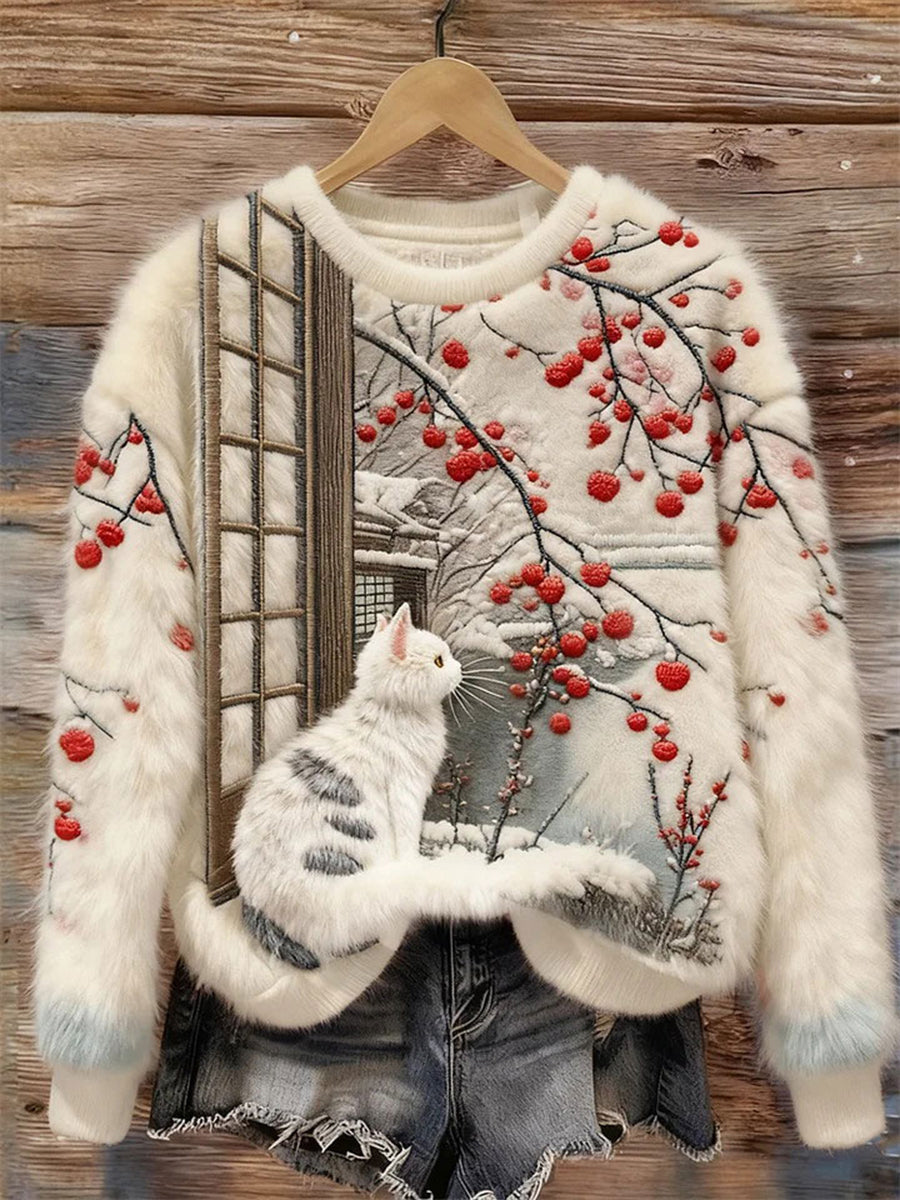 Women's Cat Print Casual Sweatshirt